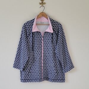 Talbots Woman Navy Geometric Pattern Full Zip Activewear Jacket Size 3X
